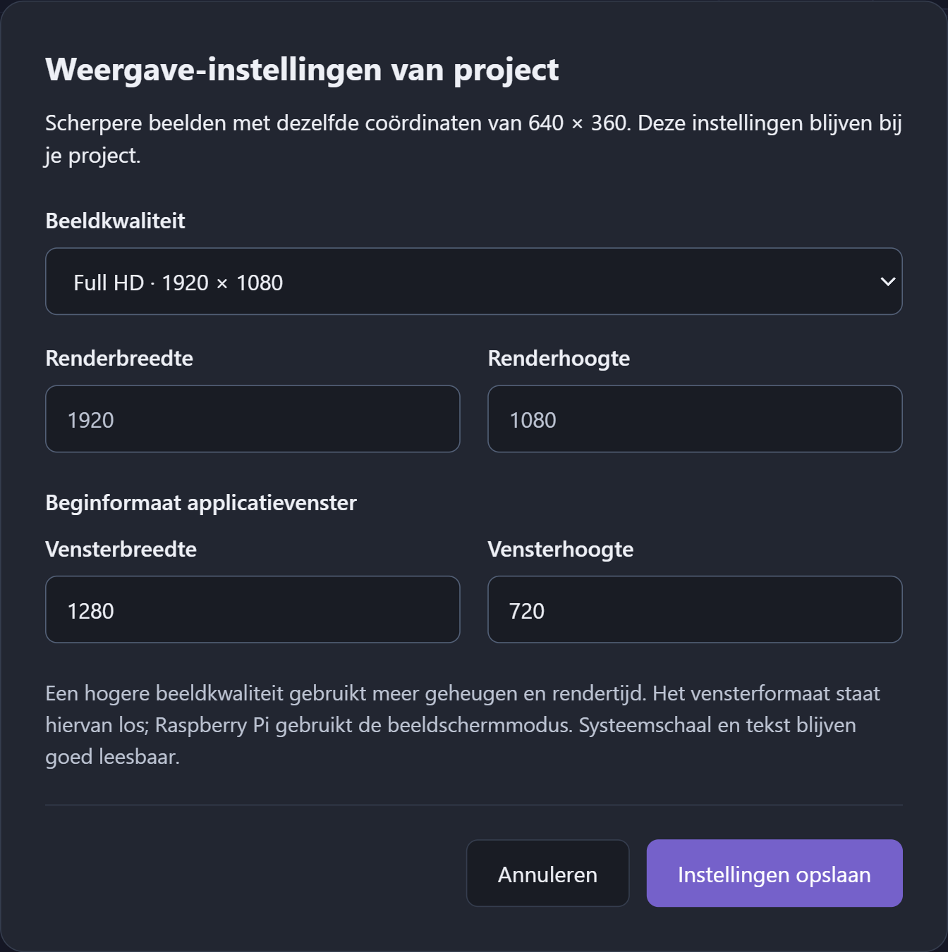 Tekenresolutie en beginvenster instellen voor een project