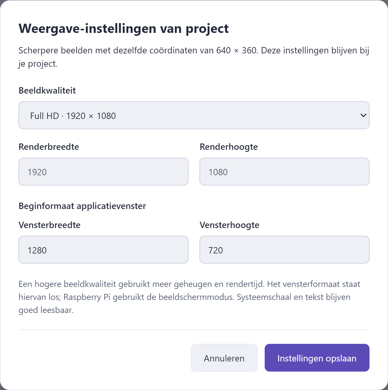 Tekenresolutie en beginvenster instellen voor een project